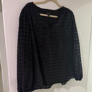 Ann Taylor Black Sheer Houndstooth V-Neck Blouse